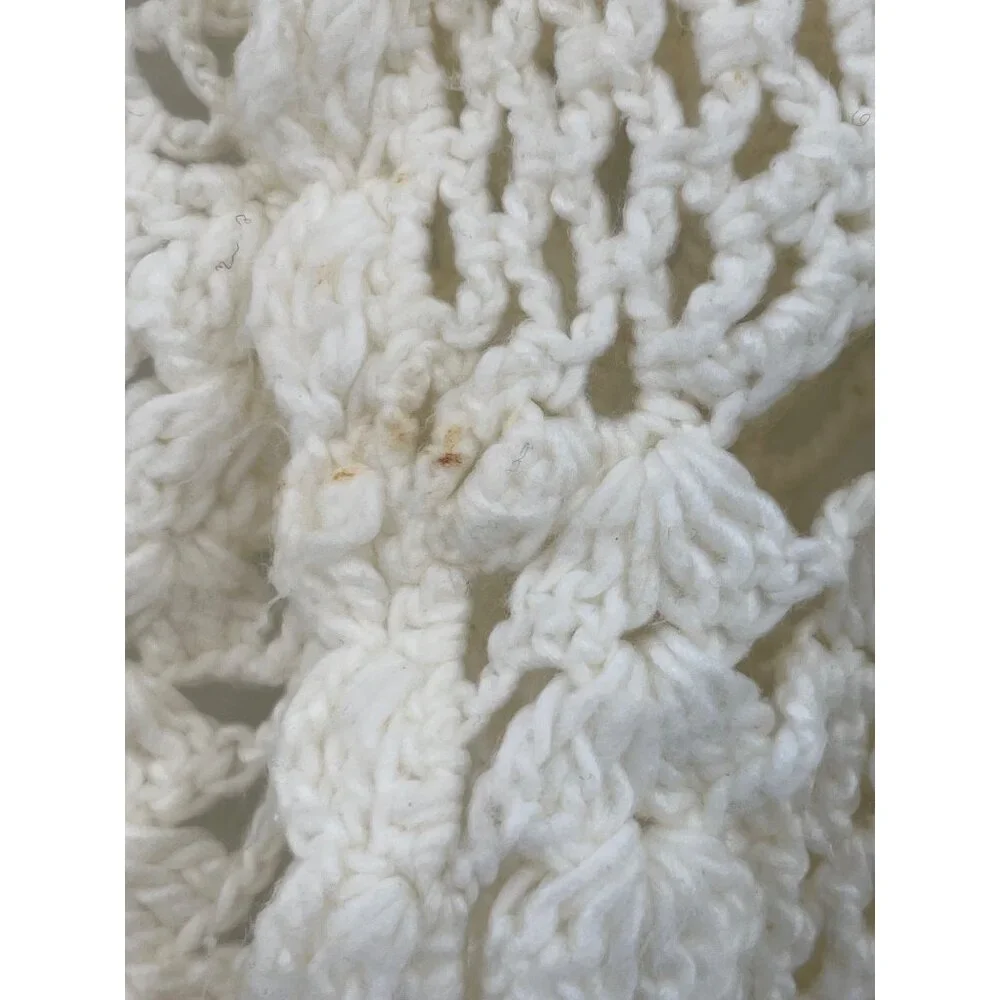 Vintage Pineapple Crochet Shawl Fringe Wrap Ivory Boho Festival One Size - Picture 13 of 16